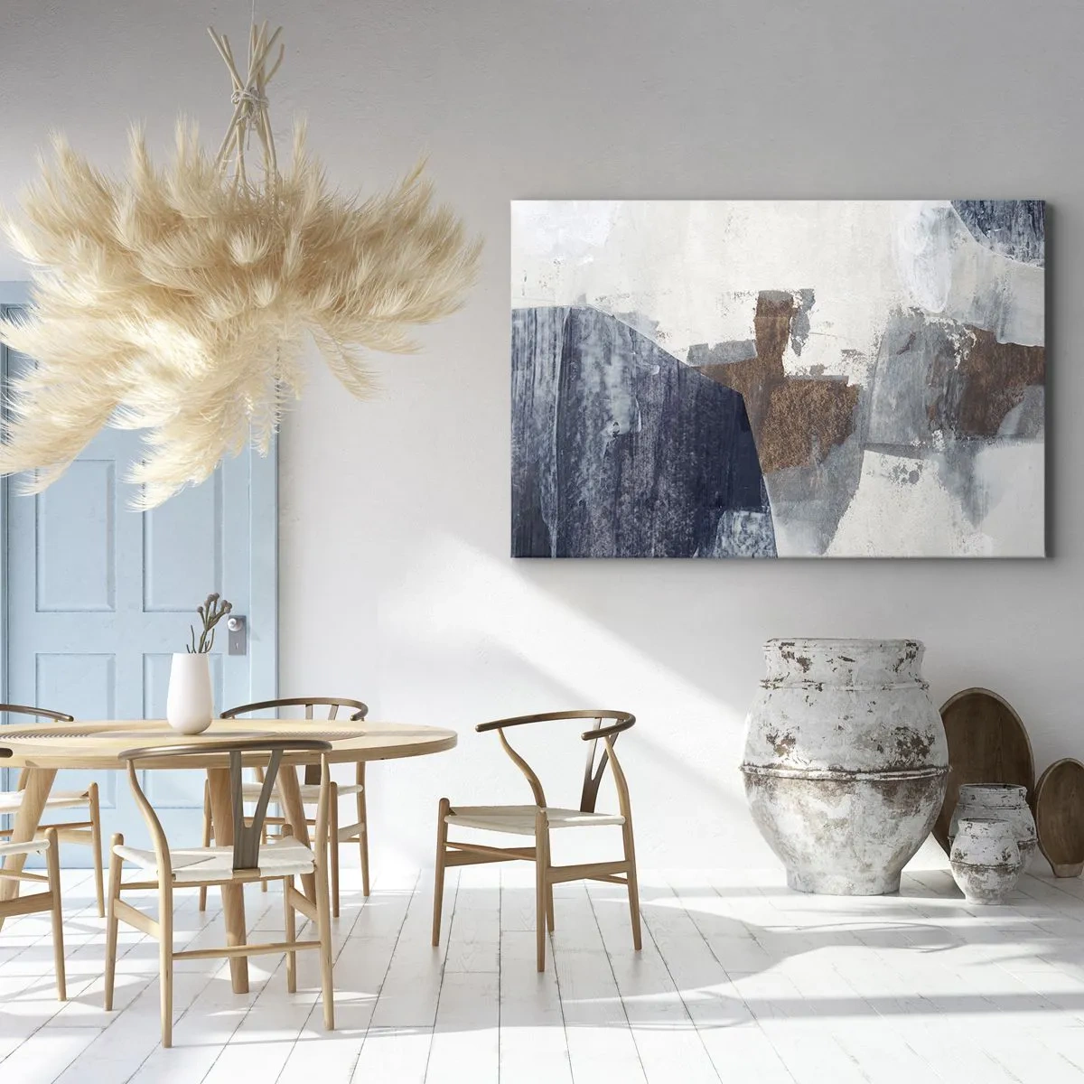 Obraz na płótnie - Abstrakcyjne kształty w odcieniach błękitu i brązu - 120x80cm - Błękitno-brunatne kształty - Nowoczesna dekoracja ścienna do salonu, kuchni i sypialni ARTTOR