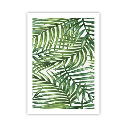 Plakat - Palmy w minimalistycznym wzorze botanicznym - 50x70cm - Pod zielonym baldachimem - Nowoczesna dekoracja ścienna do salonu, kuchni i sypialni ARTTOR