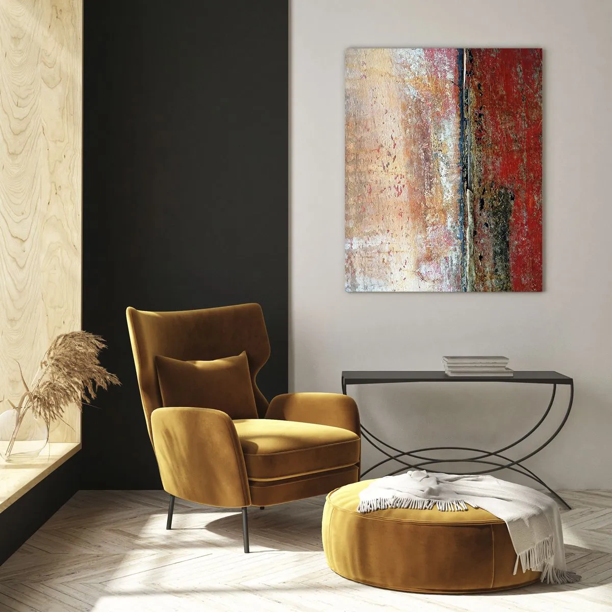 Obraz na szkle - Abstrakcyjna tekstura w odcieniach czerwieni i ochry - 50x70cm - Może to morze - Nowoczesna dekoracja ścienna do salonu, kuchni i sypialni ARTTOR