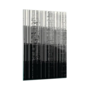 Obraz na szkle - Abstrakcyjna kompozycja linii w kontrastowej czerni i bieli - 80x120cm - Fale i drgania - Nowoczesna dekoracja ścienna do salonu i sypialni ARTTOR