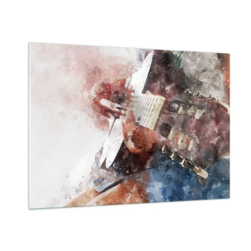 Obraz na szkle - Akwarelowy obraz przedstawiający grę na gitarze w artystycznym stylu - 100x70cm - I co o tym myślisz? - Nowoczesna dekoracja ścienna do salonu, kuchni i sypialni ARTTOR