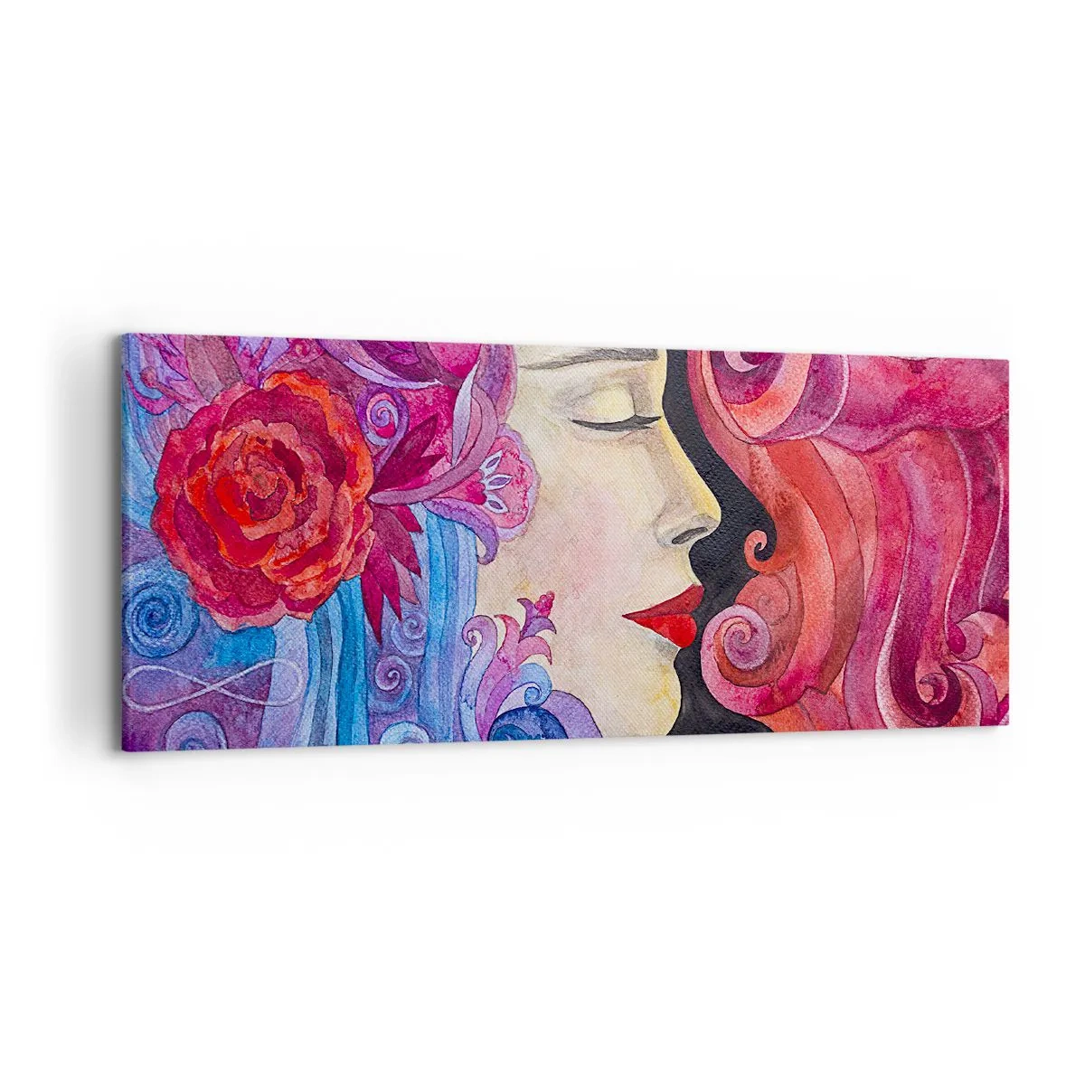 Obraz na płótnie - Kolorowy profil kobiety w artystycznym stylu - 120x50cm - Secesja wciąż żywa - Nowoczesna dekoracja ścienna do salonu i sypialni ARTTOR