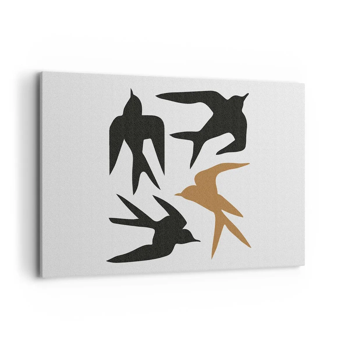 Obraz na płótnie - Sylwetki jaskółek w czerni i złocie - 120x80cm - Jaskółcze zabawy - Nowoczesna dekoracja ścienna do salonu, kuchni i sypialni ARTTOR