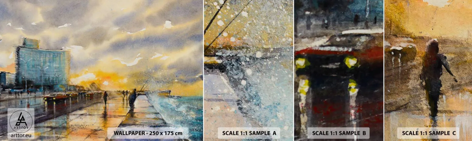 Fototapeta Próbka Samoprzylepna Deluxe Sticker - Życie na brzegu - Pejzaż, Sztuka, Zachód Słońca - 100x30 cm