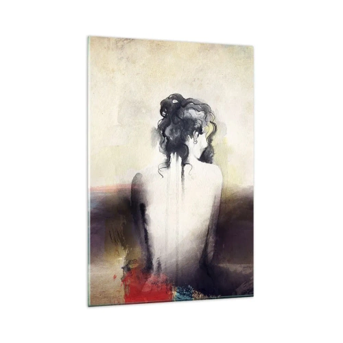 Obraz na szkle - Subtelny portret kobiety w artystycznym stylu - 80x120cm - Łagodne linie, owalne kształty - Nowoczesna dekoracja ścienna do salonu i sypialni ARTTOR