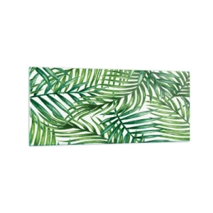 Obraz na szkle - Zielone liście tropikalnych palm na jasnym tle - 120x50cm - Pod zielonym baldachimem - Nowoczesna dekoracja ścienna do salonu i sypialni ARTTOR