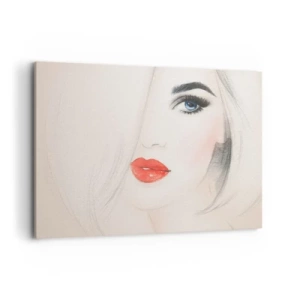 Obraz na płótnie - Minimalistyczny portret kobiety z niebieskim okiem i czerwonymi ustami - 120x80cm - Hipnotyzuje i odurza - Nowoczesna dekoracja ścienna do salonu, kuchni i sypialni ARTTOR