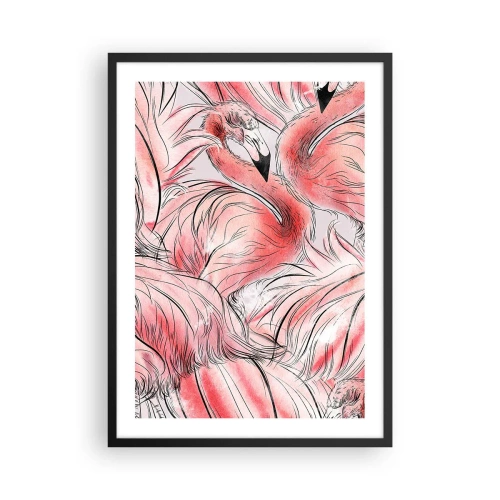 Plakat w czarnej ramie - Subtelny wzór flamingów w odcieniach różu - 50x70cm - Ptasi corps de ballet - Nowoczesna dekoracja ścienna do salonu i sypialni ARTTOR