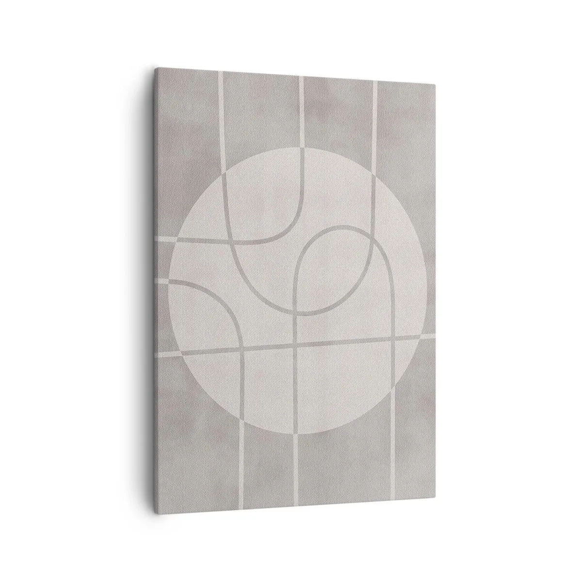Obraz na płótnie - Minimalistyczna kompozycja geometrycznych linii i okręgu w odcieniach szarości. - 50x70cm - Koliście i na wprost - Nowoczesna dekoracja ścienna do salonu, kuchni i sypialni ARTTOR