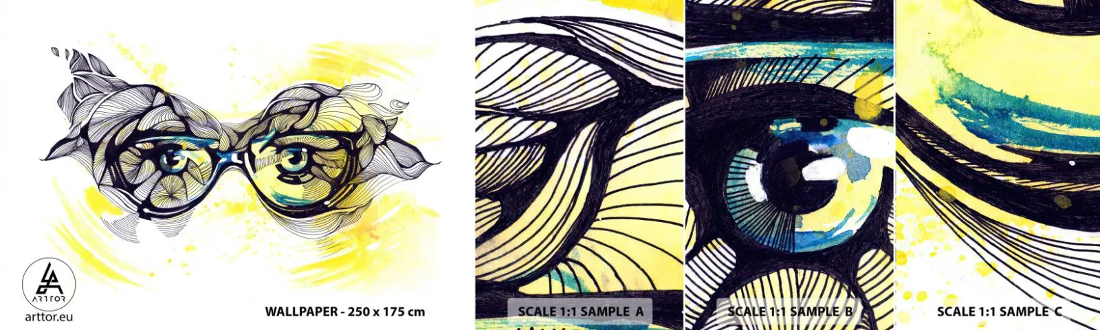 Fototapeta Próbka Samoprzylepna Deluxe Sticker - Przez błękitne okulary - Abstrakcja, Kobiece Okulary, Kobiece Oczy - 100x30 cm