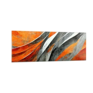 Obraz na szkle - Abstrakcyjne linie w odcieniach pomarańczu i szarości - 140x50cm - Żar i chłód - Nowoczesna dekoracja ścienna do salonu i sypialni ARTTOR