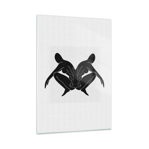 Obraz na szkle - Czarne postacie tworzące symetryczne serce na białym tle - 50x70cm - Wspólna dusza - Nowoczesna dekoracja ścienna do salonu, kuchni i sypialni ARTTOR