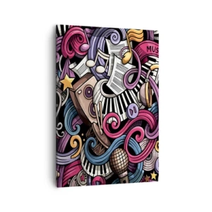 Obraz na płótnie - Kolorowa abstrakcja z motywami muzycznymi, nutami i instrumentami - 50x70cm - Skomplikowana melodia - Nowoczesna dekoracja ścienna do salonu, kuchni i sypialni ARTTOR