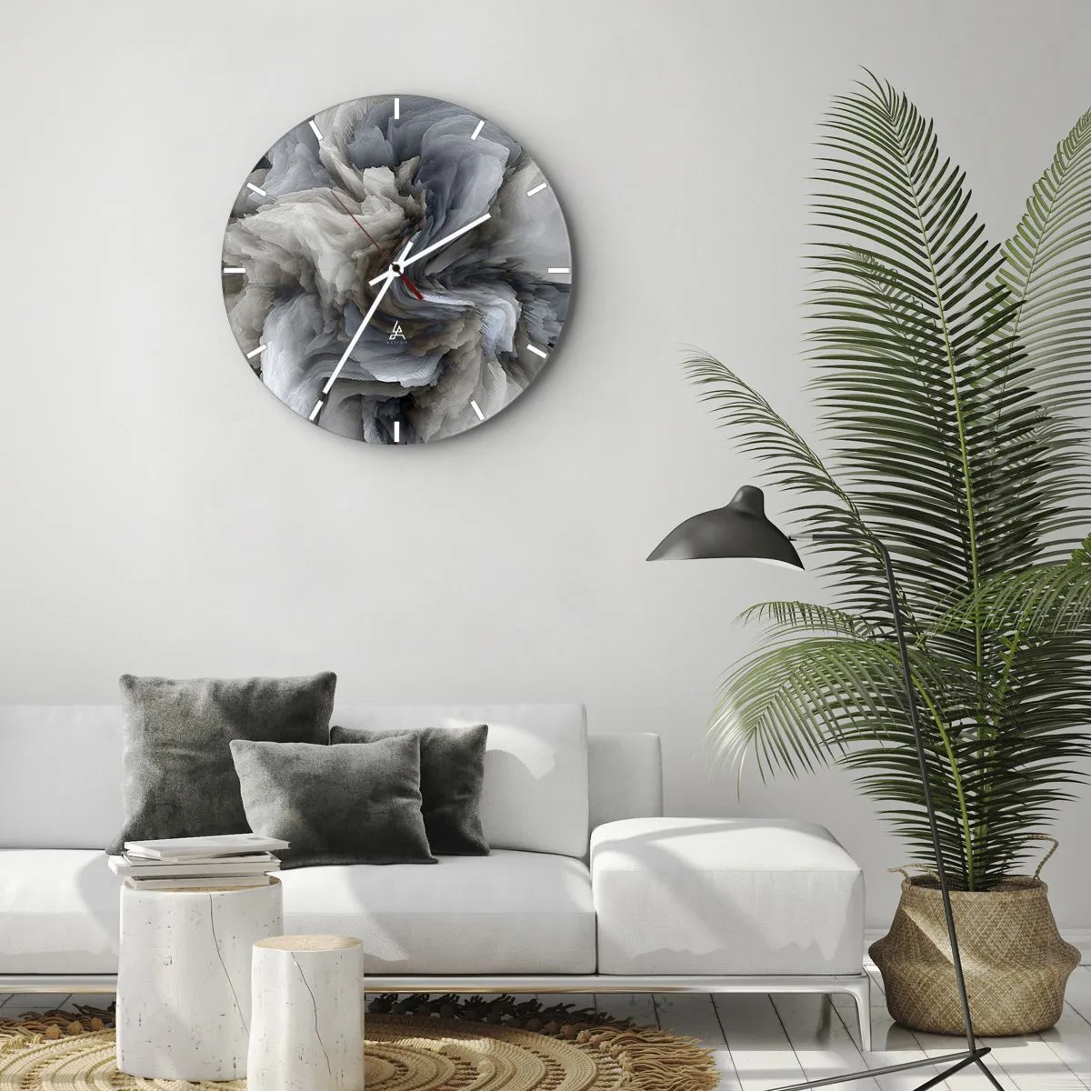 Zegar ścienny - Delikatna forma przypominająca kwiat z kamienia - 30x30cm - Kamień i kwiat - Nowoczesna dekoracja ścienna do salonu, kuchni i sypialni ARTTOR