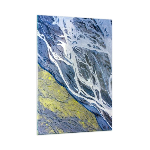 Obraz na szkle - Powierzchnia ziemi z lotu ptaka z wijącymi się strumieniami - 50x70cm - Naskalne malowidła natury - Nowoczesna dekoracja ścienna do salonu, kuchni i sypialni ARTTOR