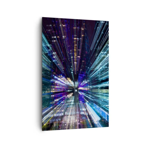 Obraz na płótnie - Dynamiczny widok miasta nocą z efektem świetlnym - 80x120cm - Przejście w nadprzestrzeń - Nowoczesna dekoracja ścienna do salonu i sypialni ARTTOR