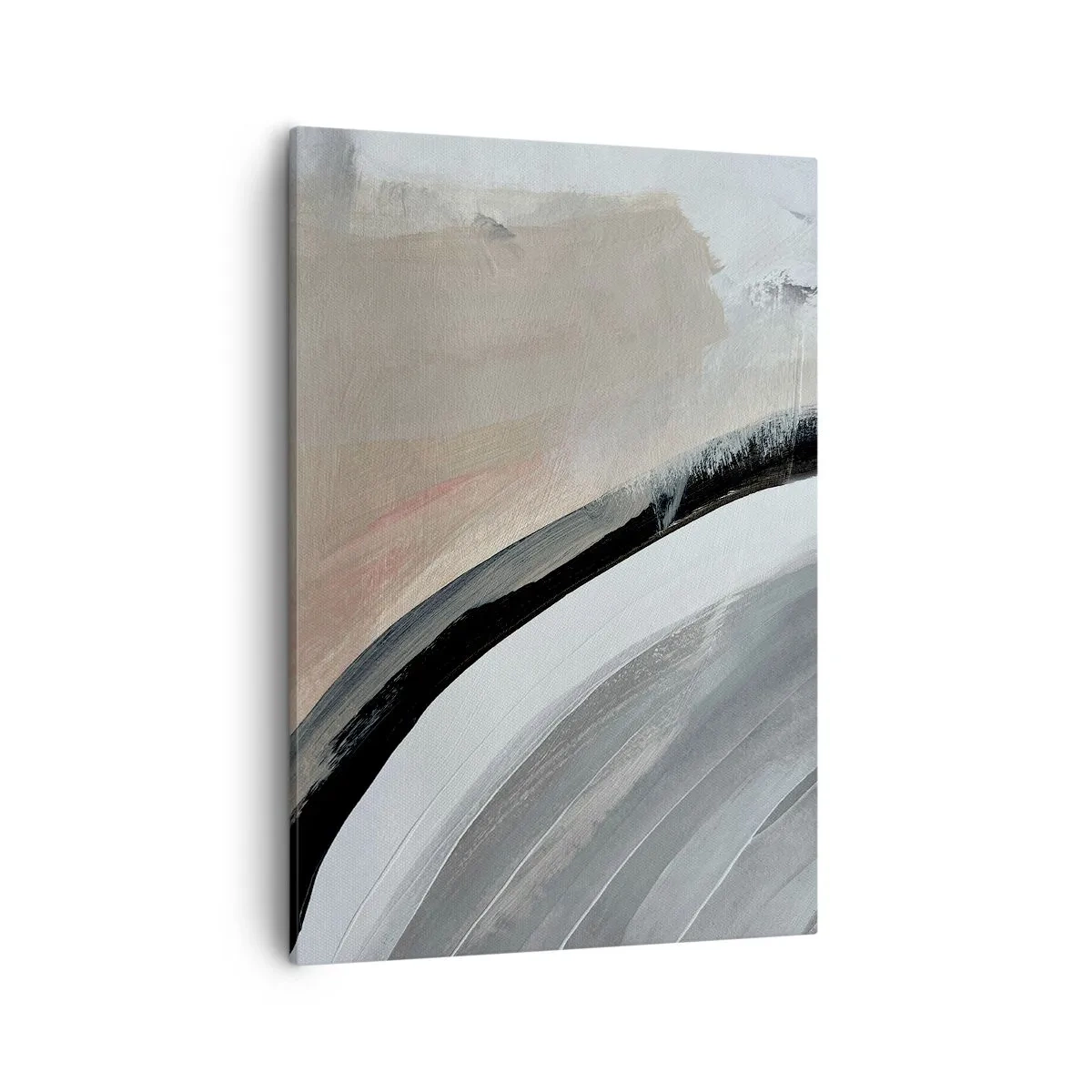 Obraz na płótnie - Abstrakcyjna kompozycja w odcieniach beżu, szarości i czerni - 50x70cm - Kompozycja: łuk czerni i szarości - Nowoczesna dekoracja ścienna do salonu, kuchni i sypialni ARTTOR