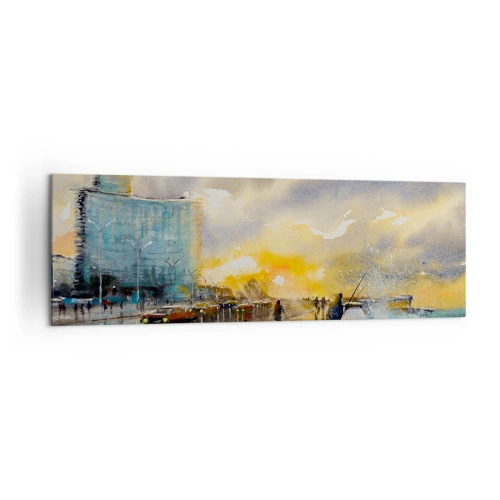 Obraz na płótnie - Malowniczy widok promenady nadmorskiej o zachodzie słońca - 160x50cm - Życie na brzegu - Nowoczesna dekoracja ścienna do salonu i sypialni ARTTOR