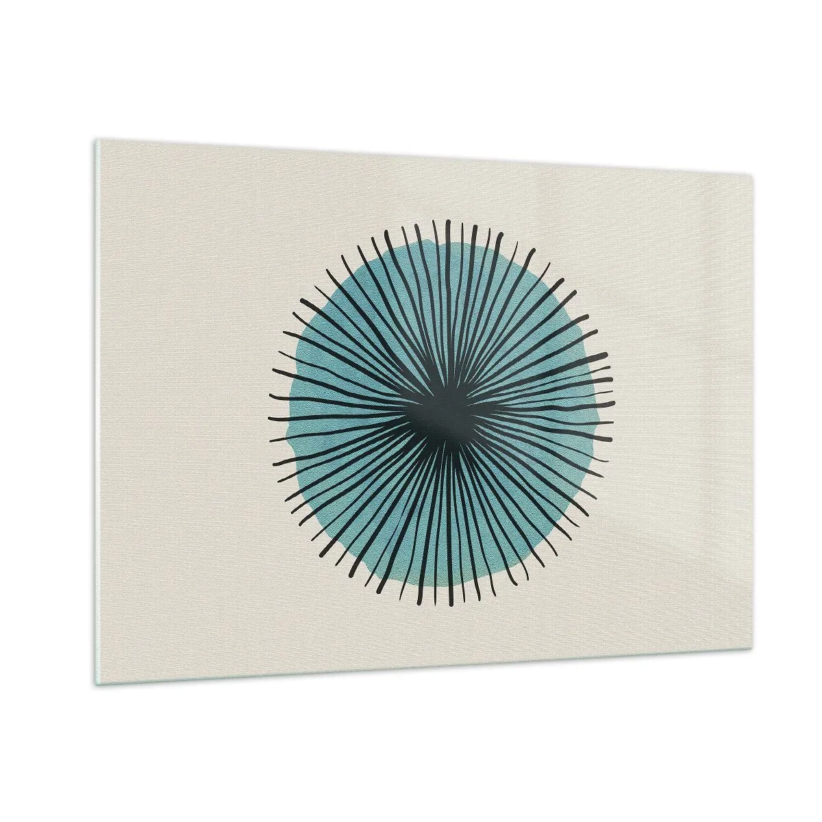 Obraz na szkle - Geometryczny wzór w odcieniach turkusu i czerni - 100x70cm - Promieniście na błękicie - Nowoczesna dekoracja ścienna do salonu, kuchni i sypialni ARTTOR