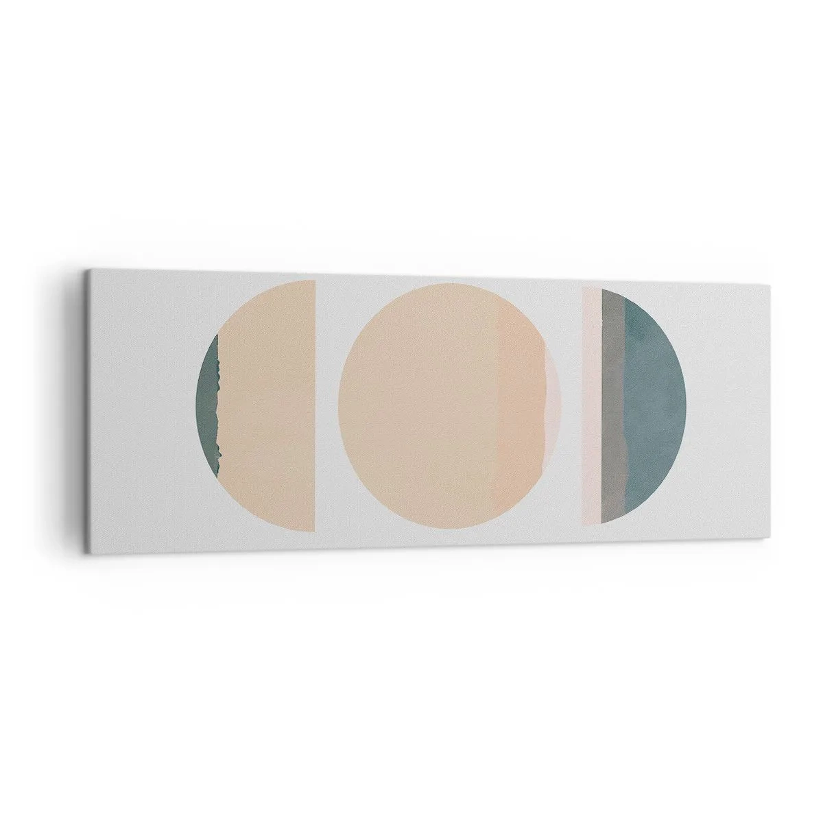 Obraz na płótnie - Abstrakcyjne kształty geometryczne w pastelowych kolorach - 140x50cm - Koło za kołem - Nowoczesna dekoracja ścienna do salonu i sypialni ARTTOR
