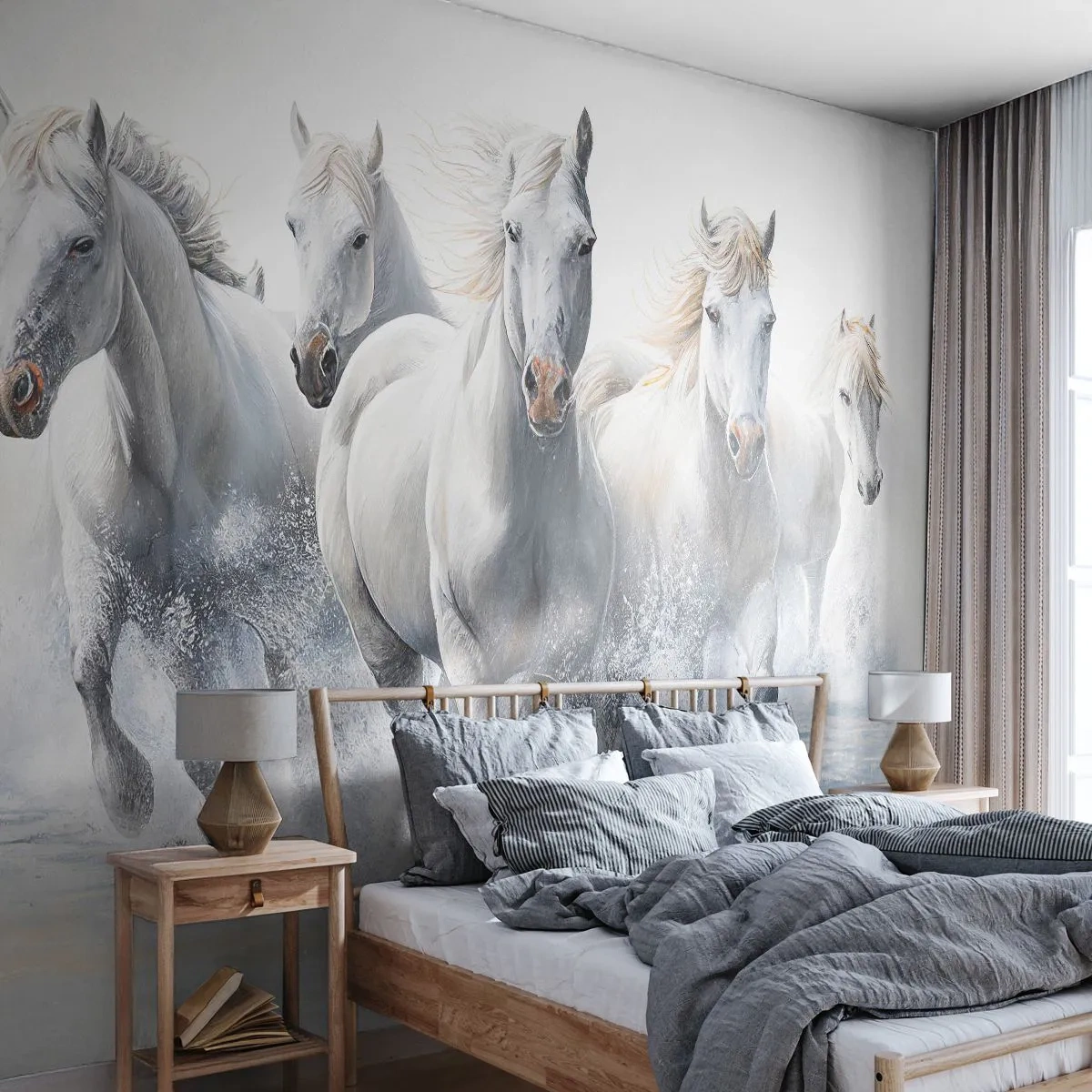 Fototapeta Premium Canvas - Biała magia - Konie, Zwierzęta, Akwarela - 500x350 cm