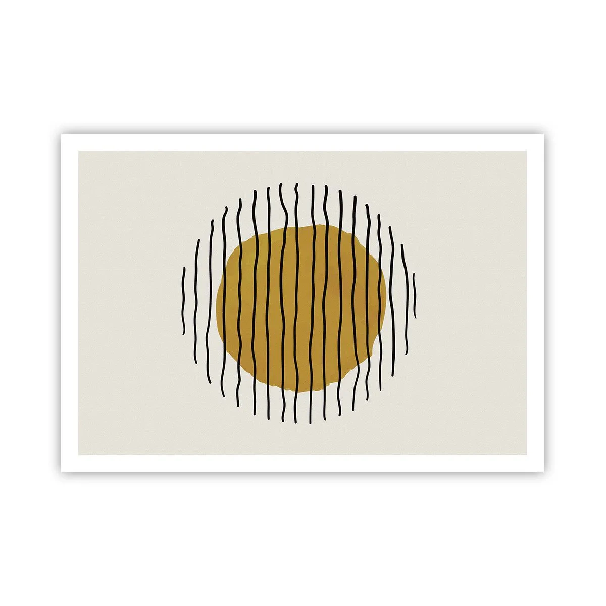 Plakat - Minimalistyczny motyw z żółtym kołem i czarnymi liniami - 100x70cm - Abstrakcja drżąca od żaru - Nowoczesna dekoracja ścienna do salonu i sypialni ARTTOR