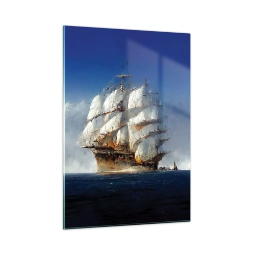 Obraz na szkle - Żaglowiec na pełnym morzu wśród morskiej mgły - 50x70cm - The great glory! - Nowoczesna dekoracja ścienna do salonu, kuchni i sypialni ARTTOR