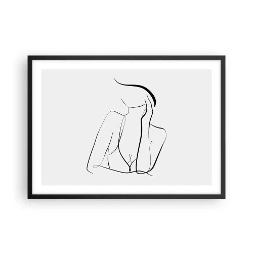 Plakat w czarnej ramie - Delikatny szkic kobiecej sylwetki w minimalistycznym stylu - 70x50cm - Na fali marzeń - Nowoczesna dekoracja ścienna do salonu i sypialni ARTTOR