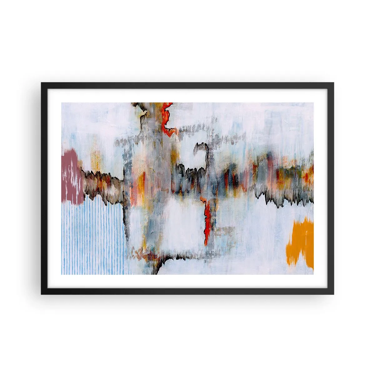 Plakat w czarnej ramie - Abstrakcyjny wzór z żywymi kolorami na jasnym tle - 70x50cm - Patykiem na wodzie - Nowoczesna dekoracja ścienna do salonu i sypialni ARTTOR