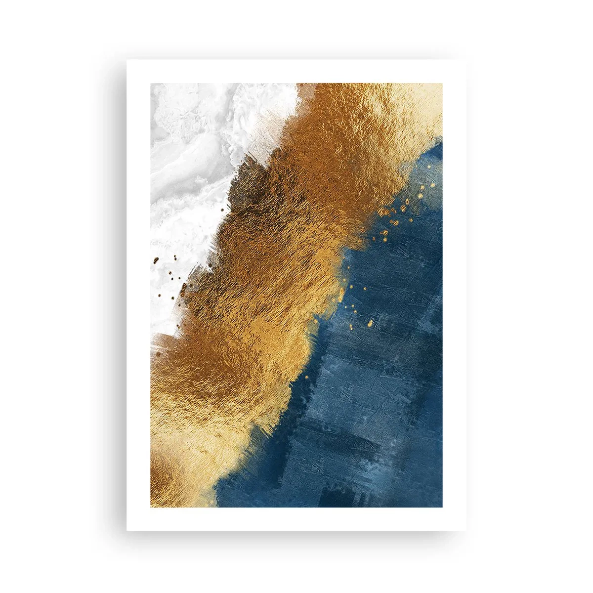 Plakat - Abstrakcyjna kompozycja złota, granatu i bieli - 50x70cm - Barwy lata - Nowoczesna dekoracja ścienna do salonu, kuchni i sypialni ARTTOR