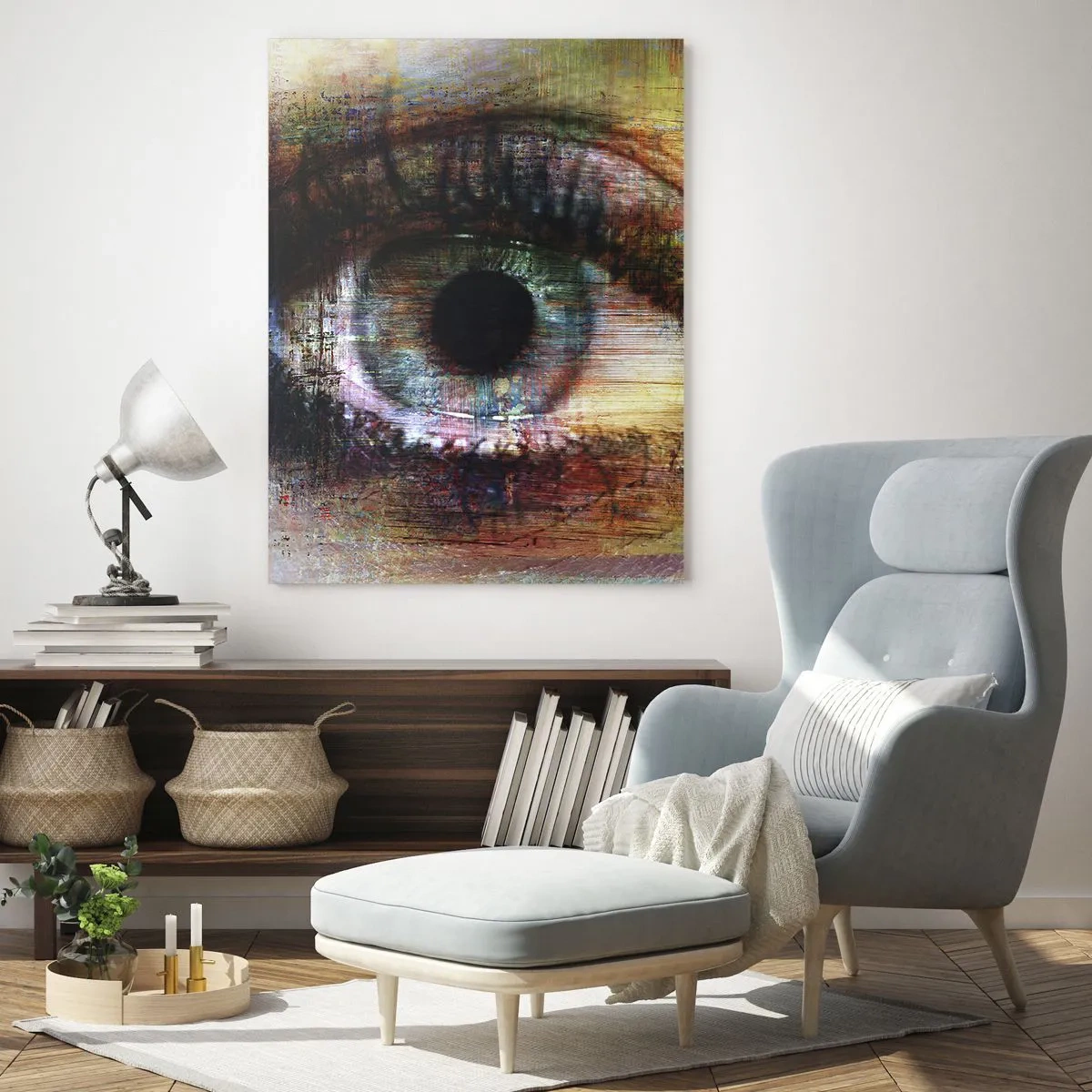 Obraz na szkle - Abstrakcyjne oko w intensywnych, wielobarwnych odcieniach - 50x70cm - Można zajrzec w duszę - Nowoczesna dekoracja ścienna do salonu, kuchni i sypialni ARTTOR