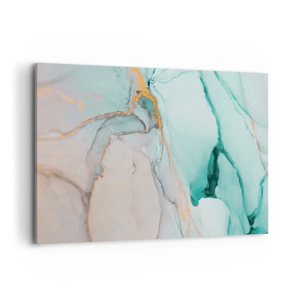 Obraz na płótnie - Abstrakcyjna kompozycja w odcieniach turkusu i złota - 120x80cm - Taniec kształtów i barw - Nowoczesna dekoracja ścienna do salonu, kuchni i sypialni ARTTOR