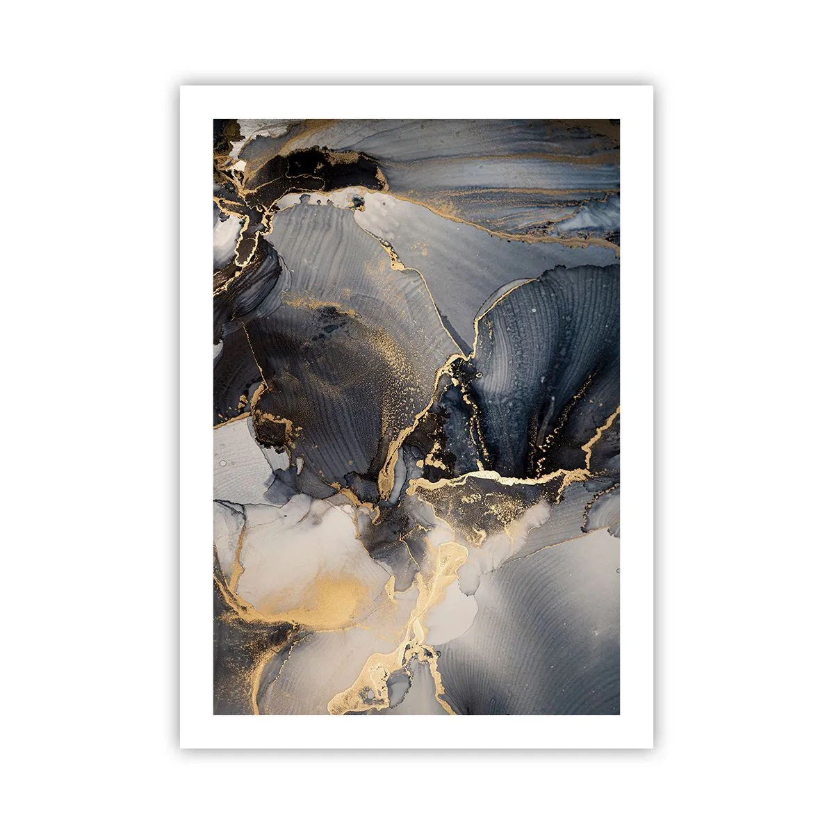 Plakat - Abstrakcyjna kompozycja w ciemnych odcieniach z akcentami złota - 50x70cm - Życie kamienia - Nowoczesna dekoracja ścienna do salonu, kuchni i sypialni ARTTOR