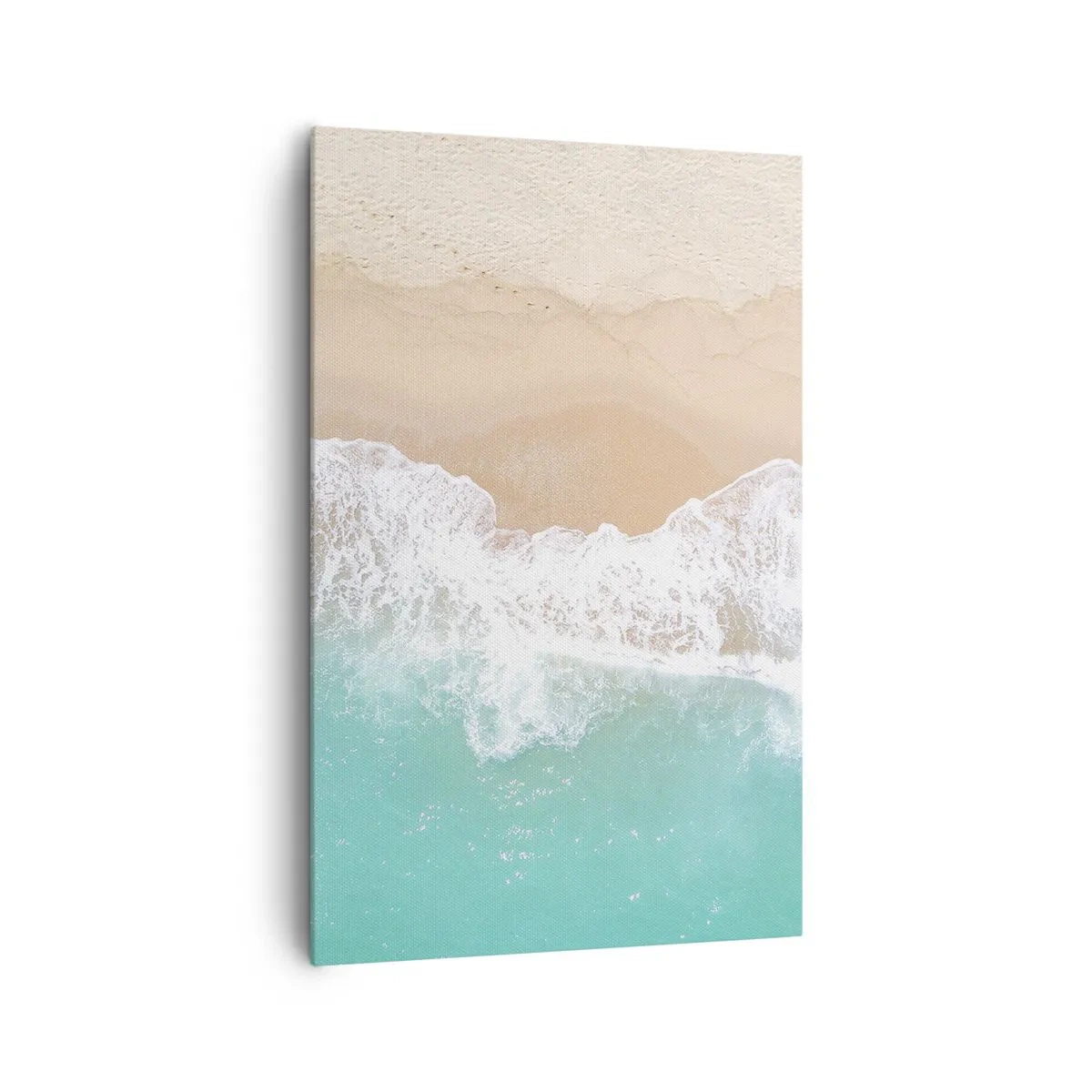 Obraz na płótnie - Plaża z turkusową wodą i delikatnymi falami z lotu ptaka - 80x120cm - Pieszczotliwy dotyk - Nowoczesna dekoracja ścienna do salonu i sypialni ARTTOR