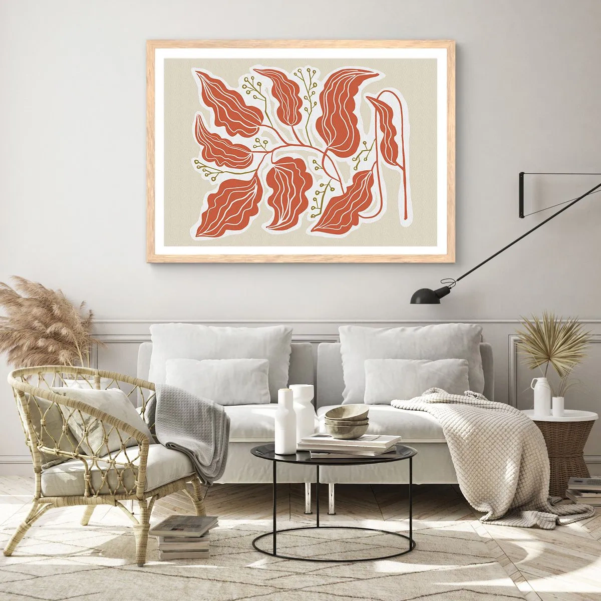 Plakat w ramie jasny dąb - Ludowo i koralowo - 100x70 cm