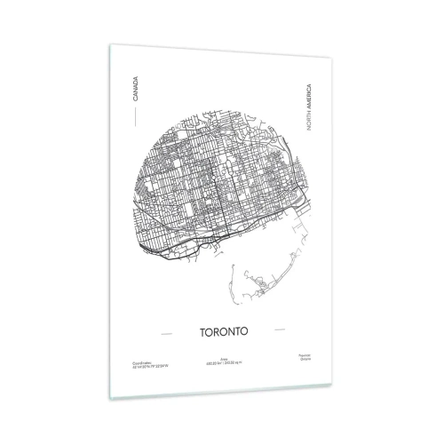 Obraz na szkle - Mapa Toronto w minimalistycznym stylu z siatką ulic - 50x70cm - Anatomia Toronto - Nowoczesna dekoracja ścienna do salonu, kuchni i sypialni ARTTOR
