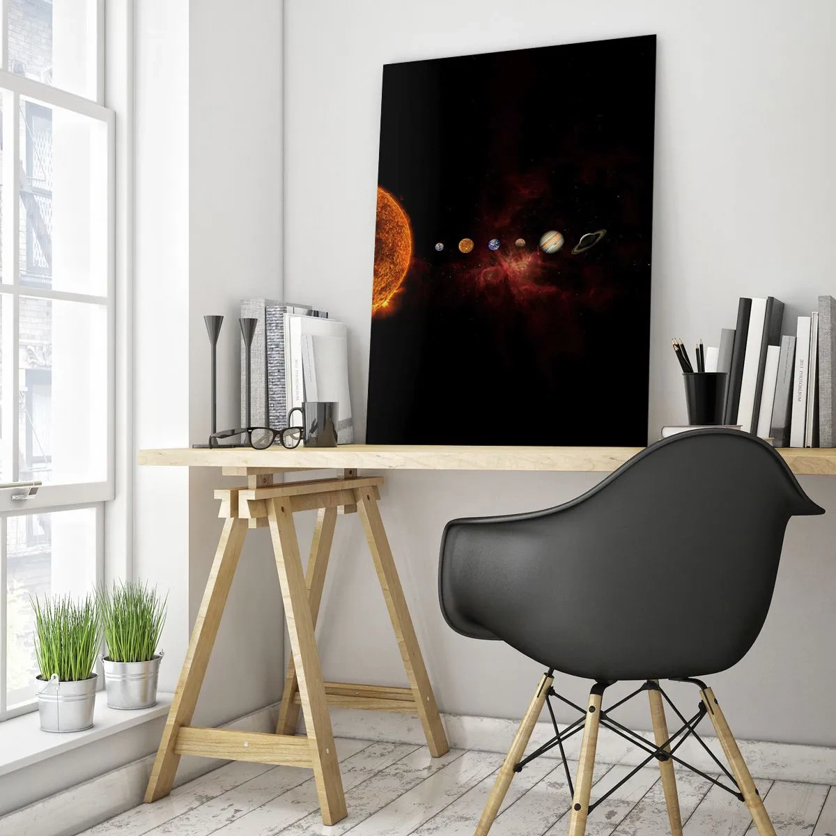 Obraz na szkle - Układ słoneczny z planetami na tle kosmosu - 80x120cm - Nasza okolica - Nowoczesna dekoracja ścienna do salonu i sypialni ARTTOR