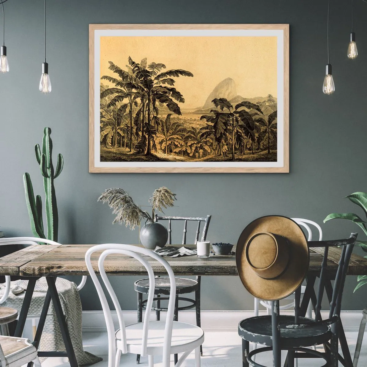 Plakat w ramie jasny dąb - w kolonialnym klimacie - 50x40 cm