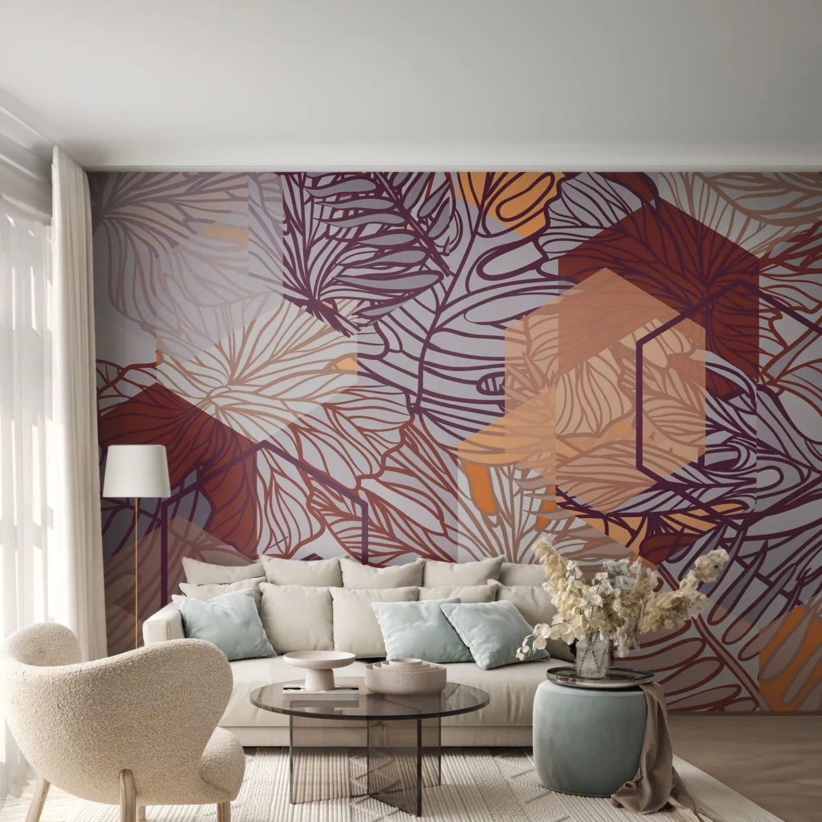 Fototapeta Premium Canvas - Związek niemozliwy geometrii i natury - Abstrakcja, Grafika, Liście - 150x105 cm