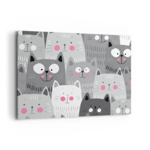 Obraz na płótnie - Zabawny wzór z kotami w odcieniach szarości - 100x70cm - Koci świat - Nowoczesna dekoracja ścienna do salonu, kuchni i sypialni ARTTOR