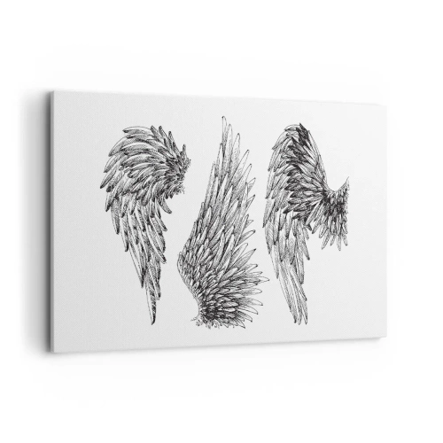 Obraz na płótnie - Trzy czarno-białe szkice skrzydeł w minimalistycznym stylu - 120x80cm - I ty możesz zostać aniołem - Nowoczesna dekoracja ścienna do salonu, kuchni i sypialni ARTTOR