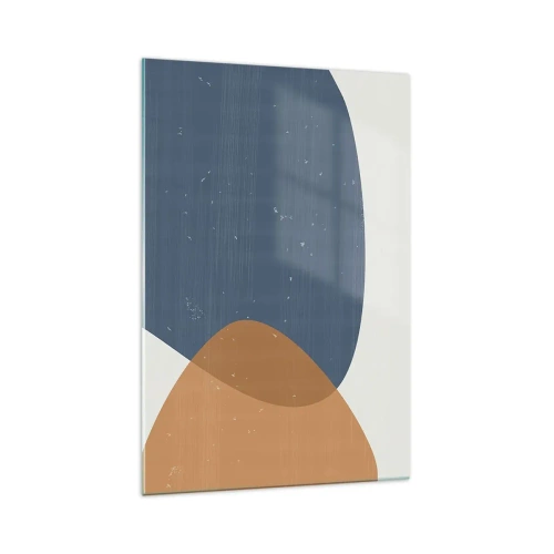 Obraz na szkle - Minimalistyczna kompozycja geometryczna w odcieniach niebieskiego i pomarańczowego - 70x100cm - Owale i wpływy - Nowoczesna dekoracja ścienna do salonu i sypialni ARTTOR