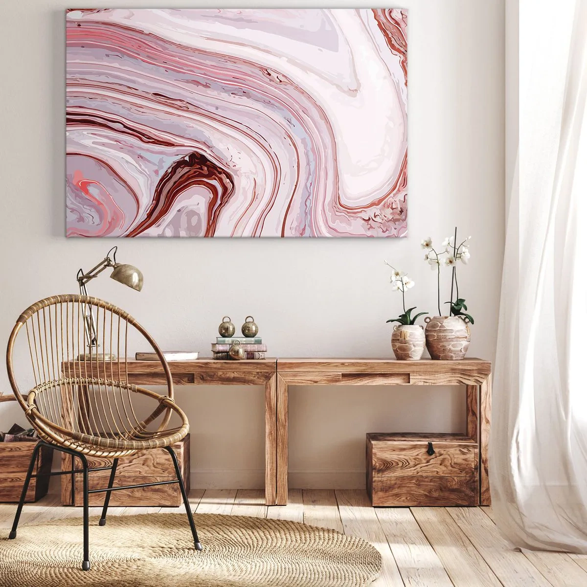 Obraz na płótnie - Abstrakcyjny wzór w kolorach różu i bieli - 120x80cm - Prosto, potem w prawo na dół - Nowoczesna dekoracja ścienna do salonu, kuchni i sypialni ARTTOR