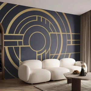 Fototapeta Premium Canvas - Geometryczny wzór z liniami w złotym kolorze - 100x70cm - Obroty rzeczy - Nowoczesna dekoracja ścienna do salonu i sypialni ARTTOR