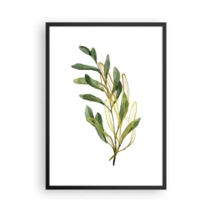 Plakat w czarnej ramie - Akwarelowa gałązka z delikatnymi złotymi akcentami - 50x70cm - Wszystko co dobre - Nowoczesna dekoracja ścienna do salonu i sypialni ARTTOR