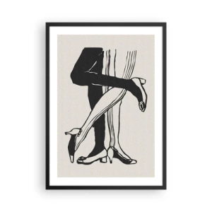 Plakat w czarnej ramie - Czarno-biała ilustracja splecionych nóg w tańcu - 50x70cm - Kobiecy atrybut - Nowoczesna dekoracja ścienna do salonu i sypialni ARTTOR