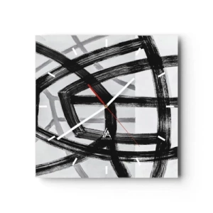 Zegar ścienny - Czarno-białe abstrakcyjne linie przecinające się na jasnym tle - 30x30cm - Budowanie głębi - Nowoczesna dekoracja ścienna do salonu i sypialni ARTTOR