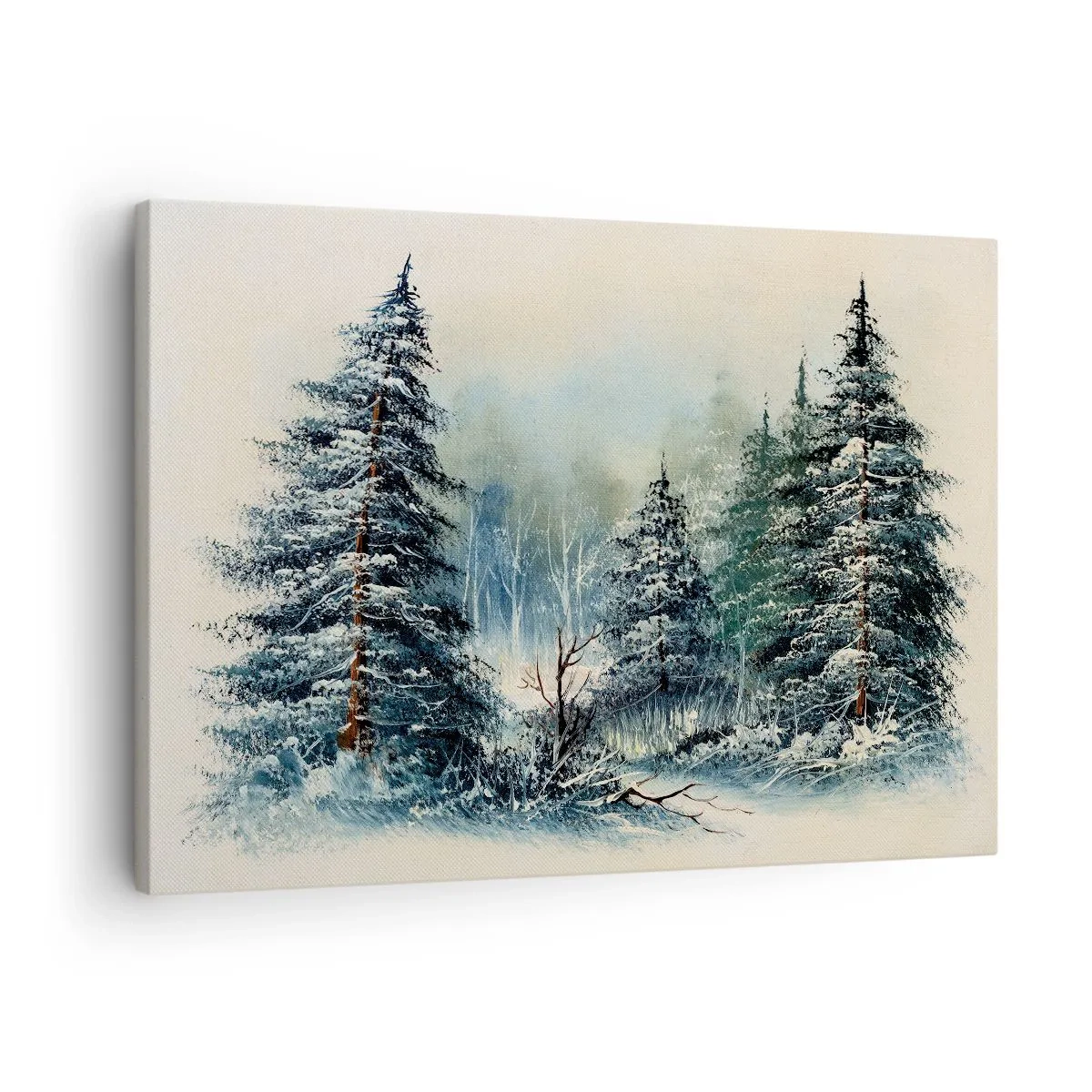Obraz na płótnie - Zimowy krajobraz z zaśnieżonymi drzewami - 70x50cm - Gotowe do Świąt - Nowoczesna dekoracja ścienna do salonu i sypialni ARTTOR
