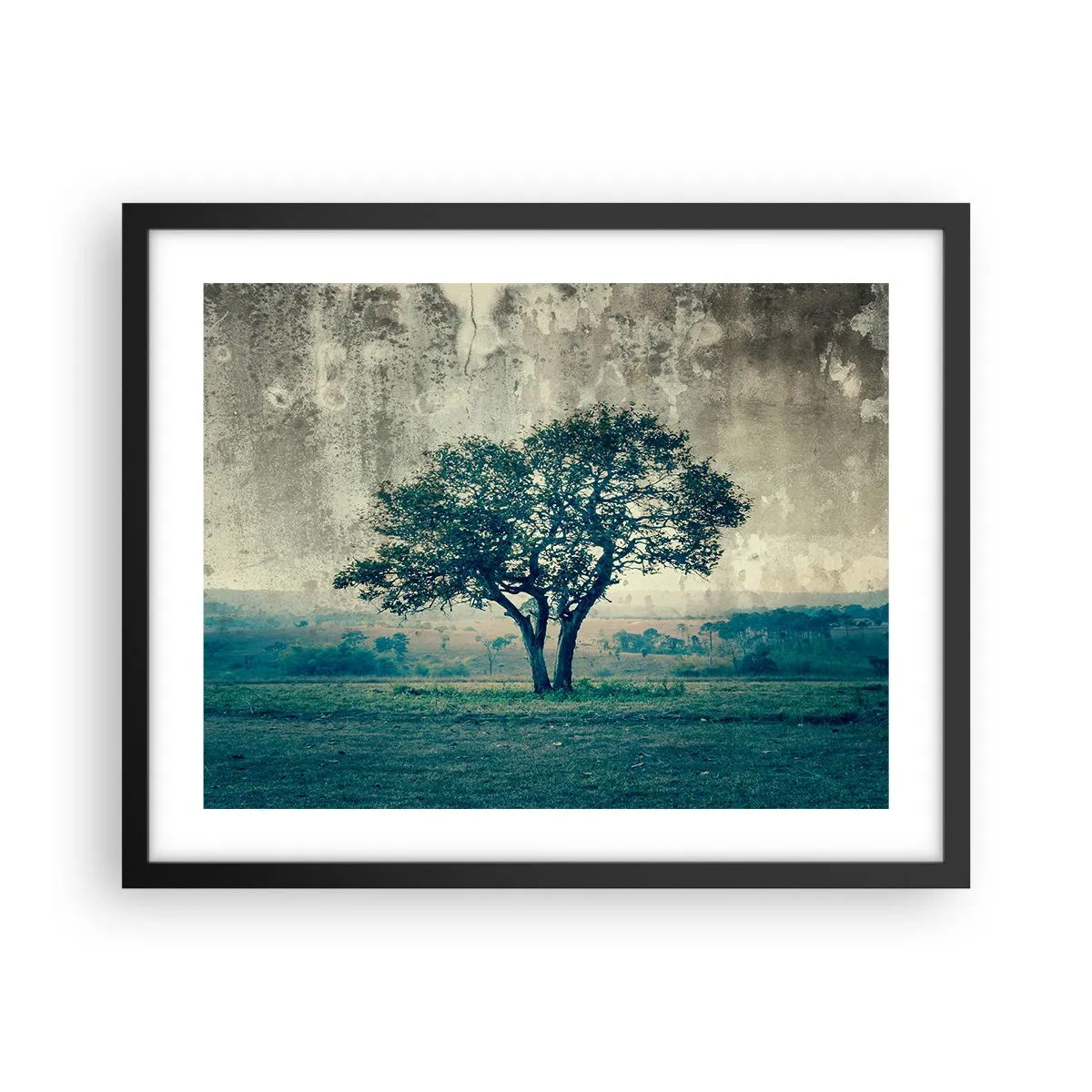 Plakat w czarnej ramie - Jabłoń na błękitnym błoniu? - 50x40 cm