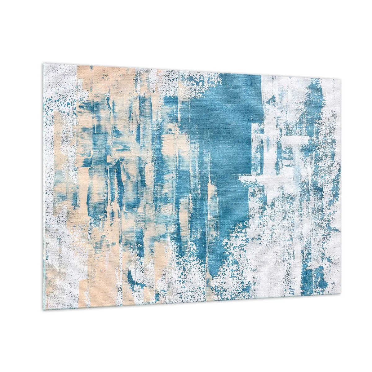 Obraz na szkle - Abstrakcja w błękicie i beżu z fakturą pędzla - 100x70cm - Przez lodowy sopel - Nowoczesna dekoracja ścienna do salonu, kuchni i sypialni ARTTOR